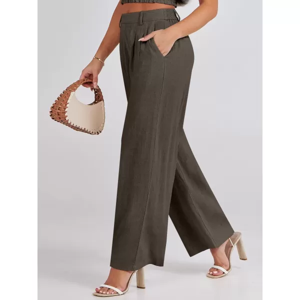 Caracilia Women's Wide Leg Linen Palazzo Pants High Waisted Business Casual Trousers Loose Pleated Dressy Pants with Pocket