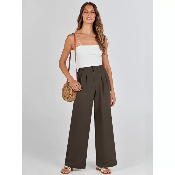 Caracilia Women's Wide Leg Linen Palazzo Pants High Waisted Business Casual Trousers Loose Pleated Dressy Pants with Pocket