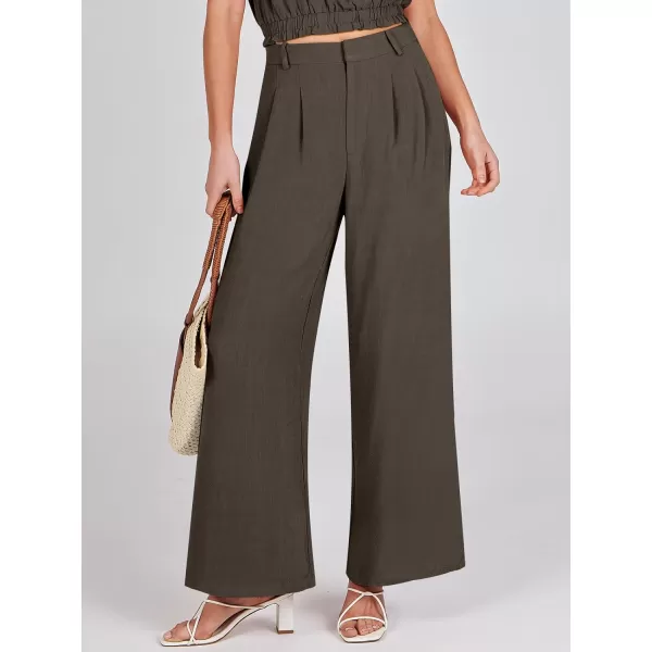 Caracilia Women's Wide Leg Linen Palazzo Pants High Waisted Business Casual Trousers Loose Pleated Dressy Pants with Pocket