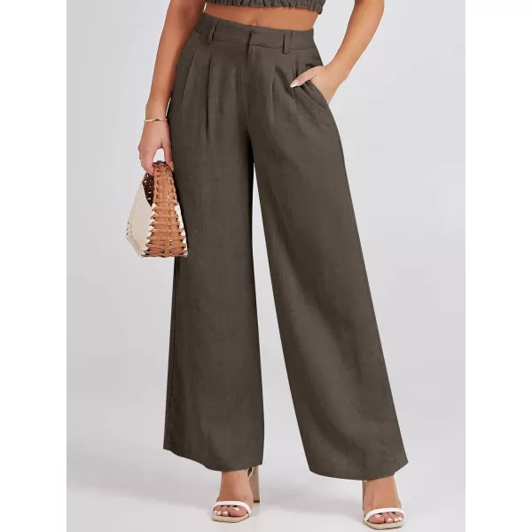 Caracilia Women's Wide Leg Linen Palazzo Pants High Waisted Business Casual Trousers Loose Pleated Dressy Pants with Pocket