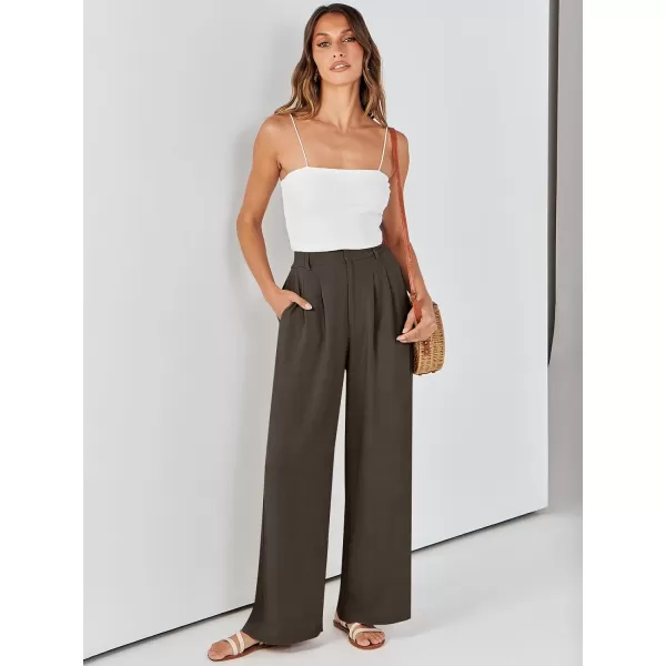 Caracilia Women's Wide Leg Linen Palazzo Pants High Waisted Business Casual Trousers Loose Pleated Dressy Pants with Pocket