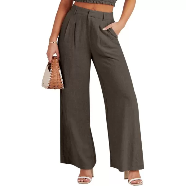 Caracilia Women's Wide Leg Linen Palazzo Pants High Waisted Business Casual Trousers Loose Pleated Dressy Pants with Pocket