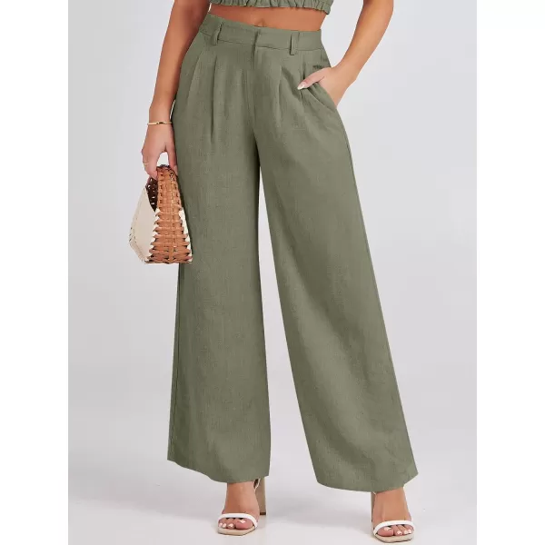 Caracilia Women's Wide Leg Linen Palazzo Pants High Waisted Business Casual Trousers Loose Pleated Dressy Pants with Pocket