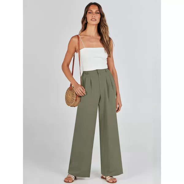 Caracilia Women's Wide Leg Linen Palazzo Pants High Waisted Business Casual Trousers Loose Pleated Dressy Pants with Pocket