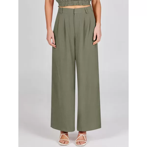 Caracilia Women's Wide Leg Linen Palazzo Pants High Waisted Business Casual Trousers Loose Pleated Dressy Pants with Pocket