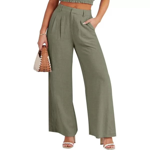 Caracilia Women's Wide Leg Linen Palazzo Pants High Waisted Business Casual Trousers Loose Pleated Dressy Pants with Pocket
