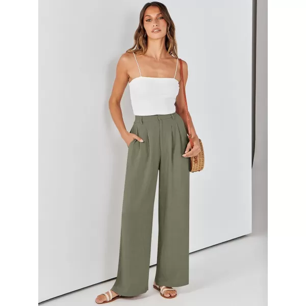 Caracilia Women's Wide Leg Linen Palazzo Pants High Waisted Business Casual Trousers Loose Pleated Dressy Pants with Pocket