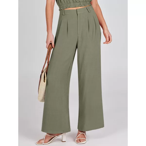 Caracilia Women's Wide Leg Linen Palazzo Pants High Waisted Business Casual Trousers Loose Pleated Dressy Pants with Pocket
