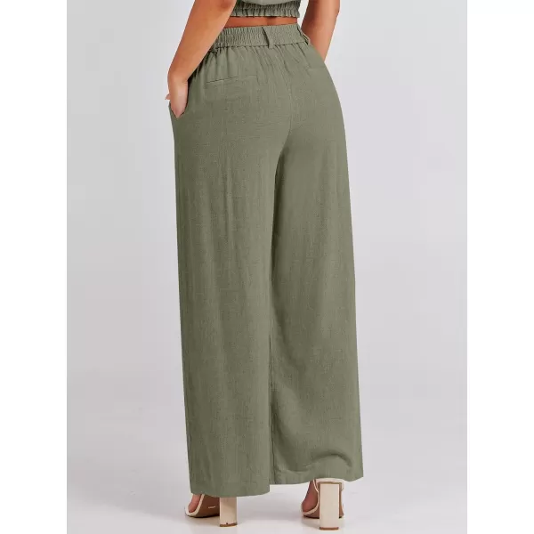 Caracilia Women's Wide Leg Linen Palazzo Pants High Waisted Business Casual Trousers Loose Pleated Dressy Pants with Pocket