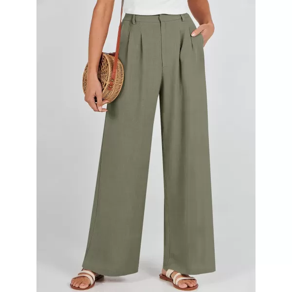 Caracilia Women's Wide Leg Linen Palazzo Pants High Waisted Business Casual Trousers Loose Pleated Dressy Pants with Pocket