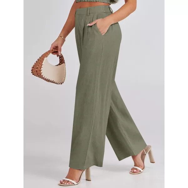Caracilia Women's Wide Leg Linen Palazzo Pants High Waisted Business Casual Trousers Loose Pleated Dressy Pants with Pocket