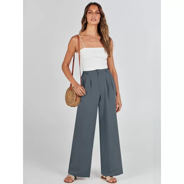 Caracilia Women's Wide Leg Linen Palazzo Pants High Waisted Business Casual Trousers Loose Pleated Dressy Pants with Pocket