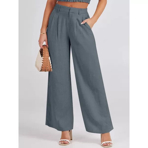 Caracilia Women's Wide Leg Linen Palazzo Pants High Waisted Business Casual Trousers Loose Pleated Dressy Pants with Pocket