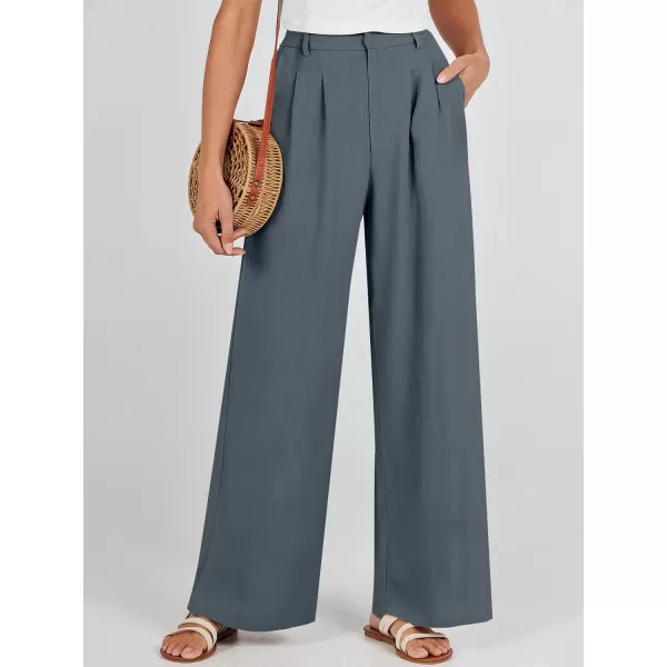 Caracilia Women's Wide Leg Linen Palazzo Pants High Waisted Business Casual Trousers Loose Pleated Dressy Pants with Pocket
