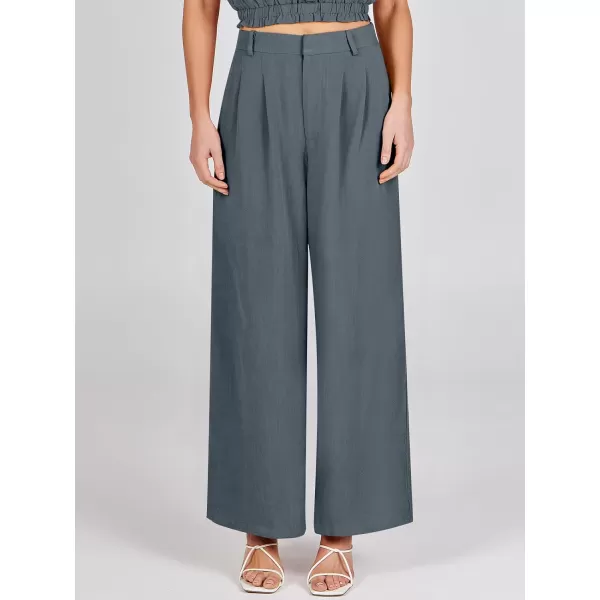 Caracilia Women's Wide Leg Linen Palazzo Pants High Waisted Business Casual Trousers Loose Pleated Dressy Pants with Pocket