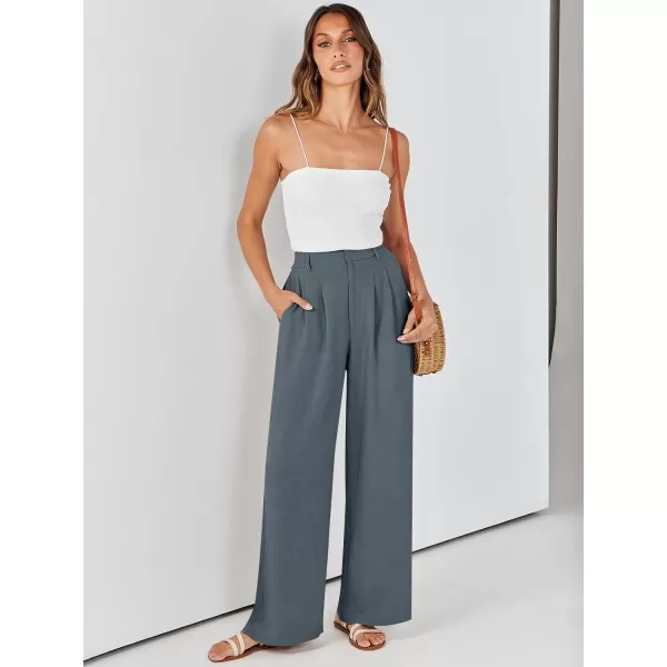 Caracilia Women's Wide Leg Linen Palazzo Pants High Waisted Business Casual Trousers Loose Pleated Dressy Pants with Pocket