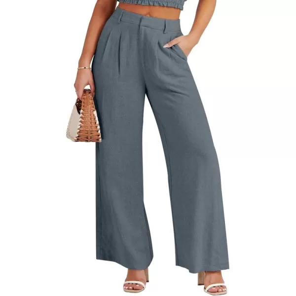 Caracilia Women's Wide Leg Linen Palazzo Pants High Waisted Business Casual Trousers Loose Pleated Dressy Pants with Pocket