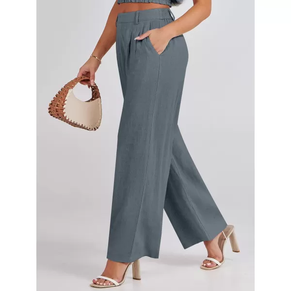 Caracilia Women's Wide Leg Linen Palazzo Pants High Waisted Business Casual Trousers Loose Pleated Dressy Pants with Pocket