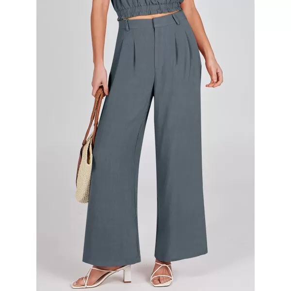 Caracilia Women's Wide Leg Linen Palazzo Pants High Waisted Business Casual Trousers Loose Pleated Dressy Pants with Pocket