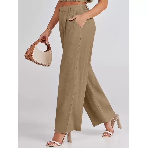 Caracilia Women's Wide Leg Linen Palazzo Pants High Waisted Business Casual Trousers Loose Pleated Dressy Pants with Pocket