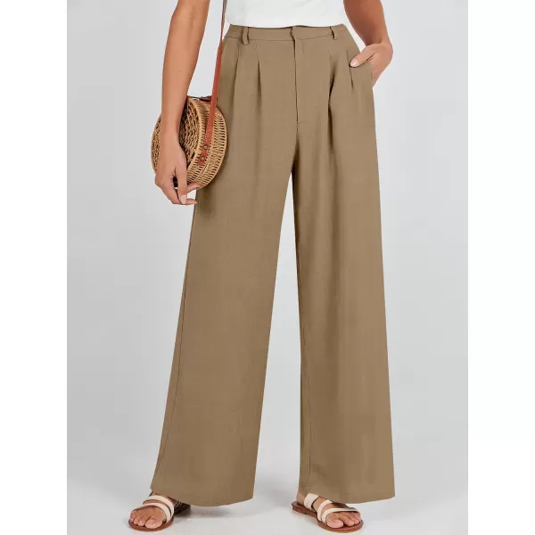 Caracilia Women's Wide Leg Linen Palazzo Pants High Waisted Business Casual Trousers Loose Pleated Dressy Pants with Pocket