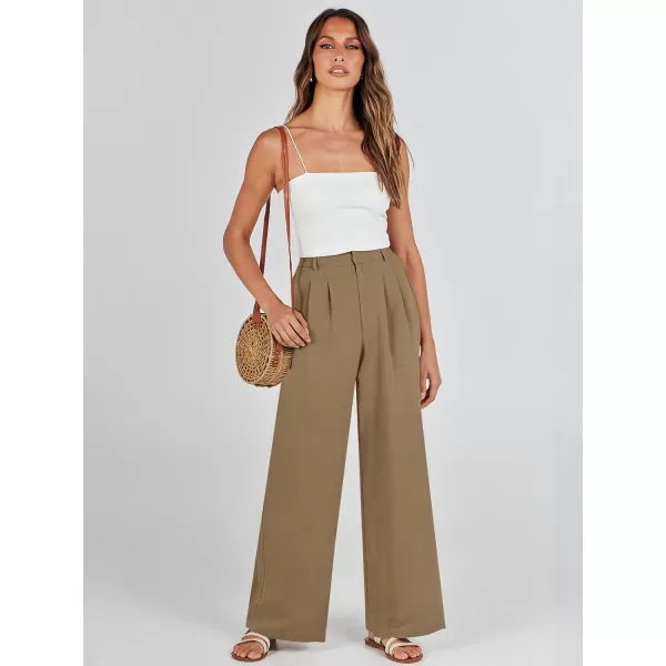 Caracilia Women's Wide Leg Linen Palazzo Pants High Waisted Business Casual Trousers Loose Pleated Dressy Pants with Pocket