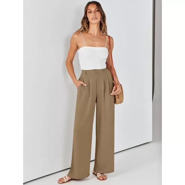 Caracilia Women's Wide Leg Linen Palazzo Pants High Waisted Business Casual Trousers Loose Pleated Dressy Pants with Pocket