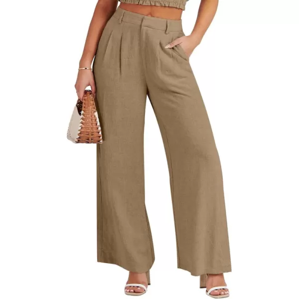 Caracilia Women's Wide Leg Linen Palazzo Pants High Waisted Business Casual Trousers Loose Pleated Dressy Pants with Pocket