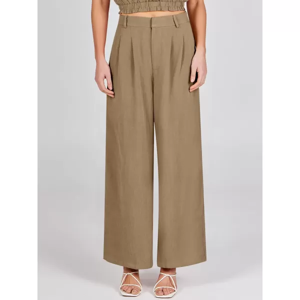 Caracilia Women's Wide Leg Linen Palazzo Pants High Waisted Business Casual Trousers Loose Pleated Dressy Pants with Pocket