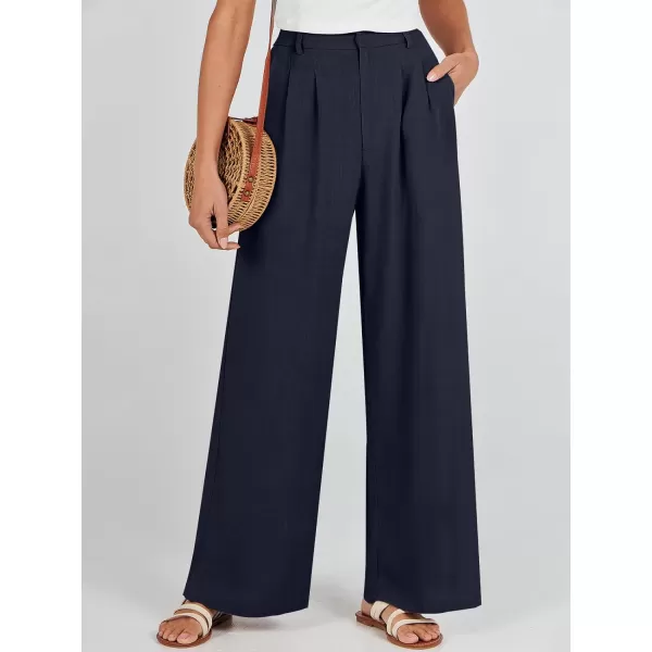 Caracilia Women's Wide Leg Linen Palazzo Pants High Waisted Business Casual Trousers Loose Pleated Dressy Pants with Pocket