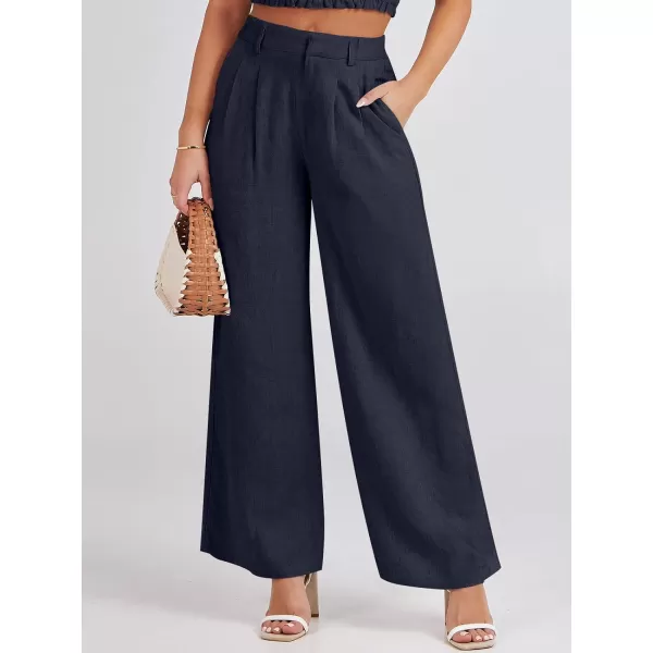 Caracilia Women's Wide Leg Linen Palazzo Pants High Waisted Business Casual Trousers Loose Pleated Dressy Pants with Pocket