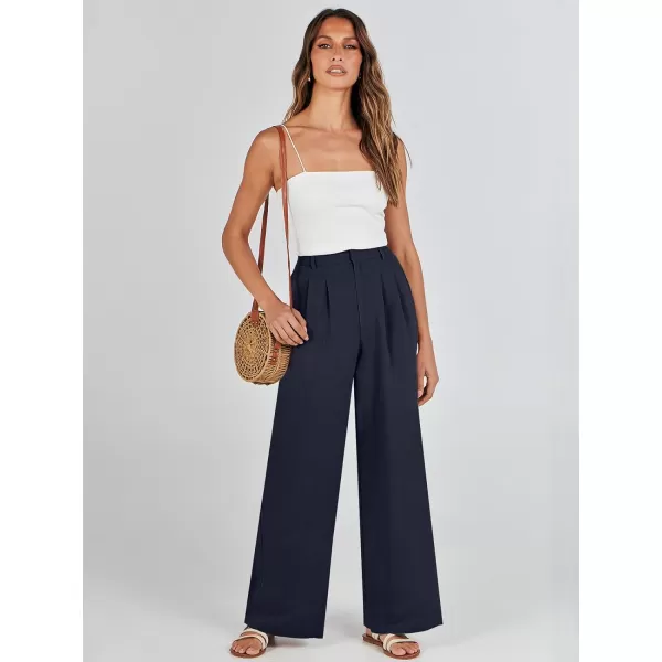 Caracilia Women's Wide Leg Linen Palazzo Pants High Waisted Business Casual Trousers Loose Pleated Dressy Pants with Pocket