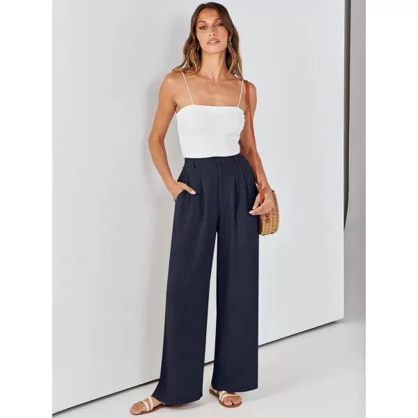 Caracilia Women's Wide Leg Linen Palazzo Pants High Waisted Business Casual Trousers Loose Pleated Dressy Pants with Pocket
