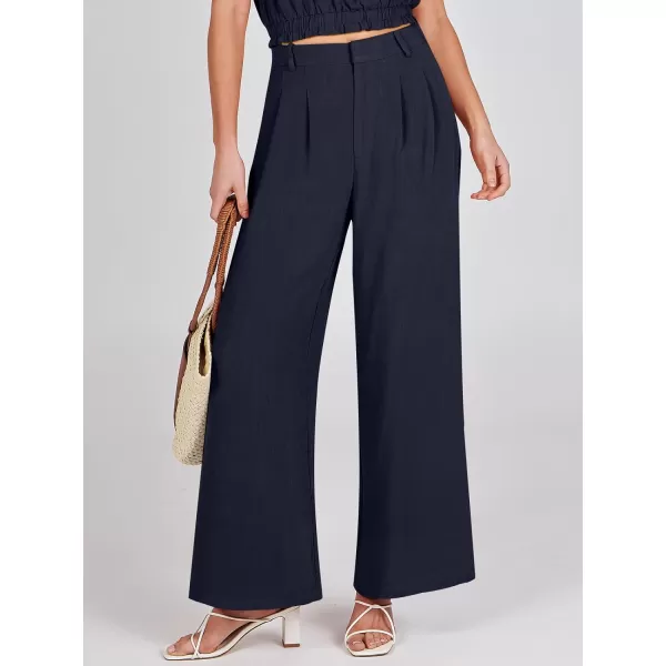 Caracilia Women's Wide Leg Linen Palazzo Pants High Waisted Business Casual Trousers Loose Pleated Dressy Pants with Pocket