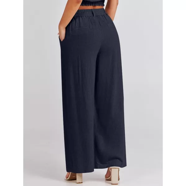 Caracilia Women's Wide Leg Linen Palazzo Pants High Waisted Business Casual Trousers Loose Pleated Dressy Pants with Pocket