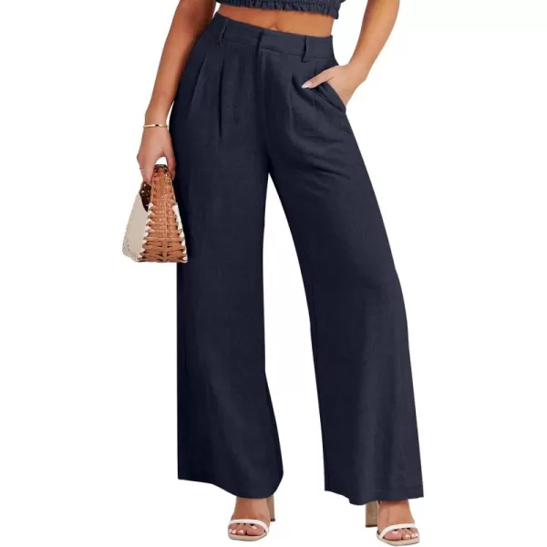 Caracilia Women's Wide Leg Linen Palazzo Pants High Waisted Business Casual Trousers Loose Pleated Dressy Pants with Pocket