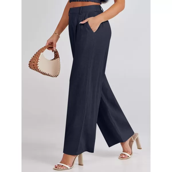 Caracilia Women's Wide Leg Linen Palazzo Pants High Waisted Business Casual Trousers Loose Pleated Dressy Pants with Pocket