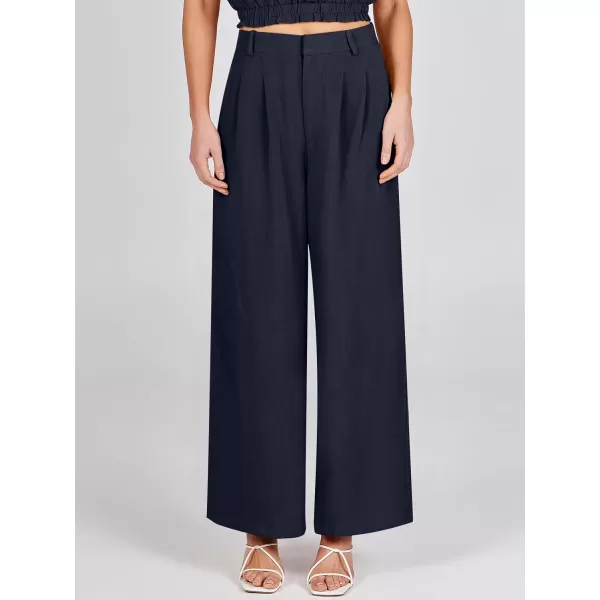 Caracilia Women's Wide Leg Linen Palazzo Pants High Waisted Business Casual Trousers Loose Pleated Dressy Pants with Pocket
