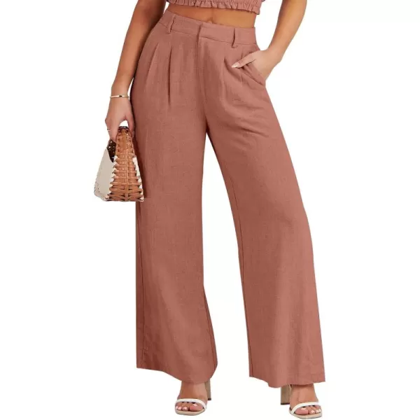 Caracilia Women's Wide Leg Linen Palazzo Pants High Waisted Business Casual Trousers Loose Pleated Dressy Pants with Pocket