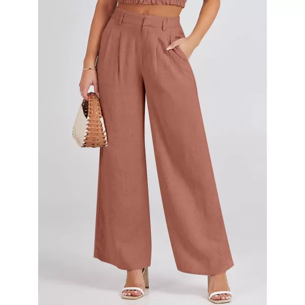 Caracilia Women's Wide Leg Linen Palazzo Pants High Waisted Business Casual Trousers Loose Pleated Dressy Pants with Pocket