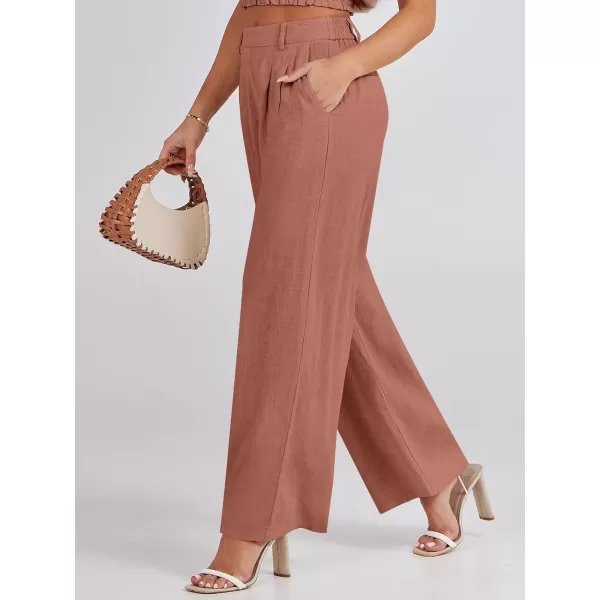 Caracilia Women's Wide Leg Linen Palazzo Pants High Waisted Business Casual Trousers Loose Pleated Dressy Pants with Pocket