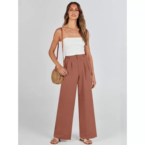 Caracilia Women's Wide Leg Linen Palazzo Pants High Waisted Business Casual Trousers Loose Pleated Dressy Pants with Pocket