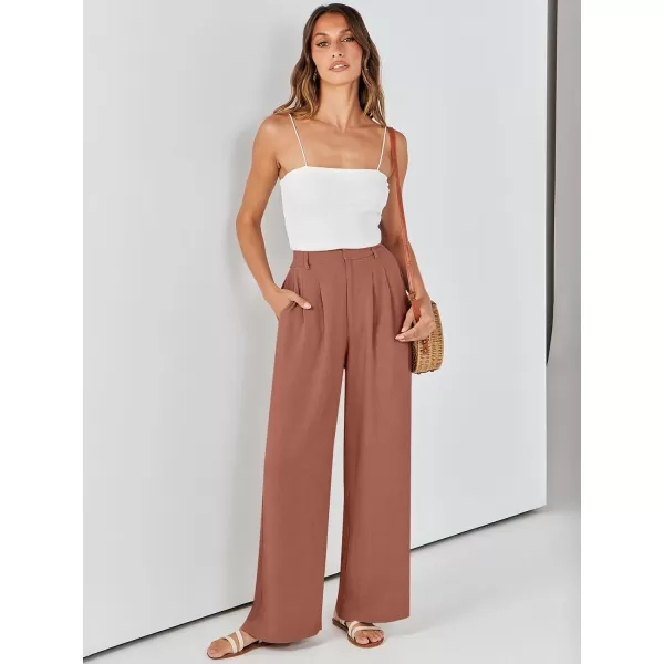 Caracilia Women's Wide Leg Linen Palazzo Pants High Waisted Business Casual Trousers Loose Pleated Dressy Pants with Pocket