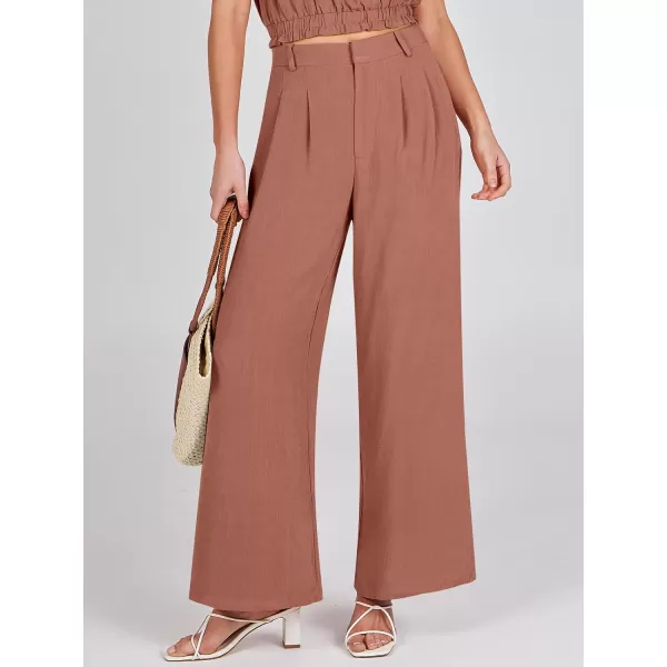 Caracilia Women's Wide Leg Linen Palazzo Pants High Waisted Business Casual Trousers Loose Pleated Dressy Pants with Pocket