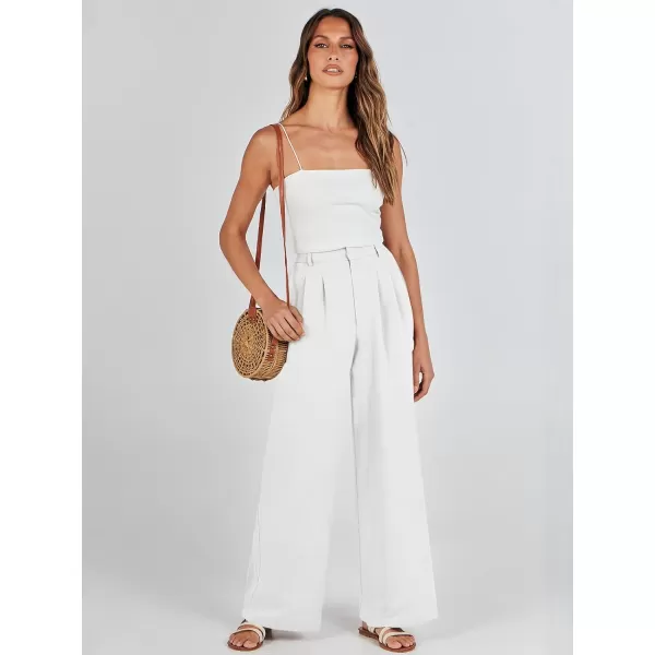 Caracilia Women's Wide Leg Linen Palazzo Pants High Waisted Business Casual Trousers Loose Pleated Dressy Pants with Pocket