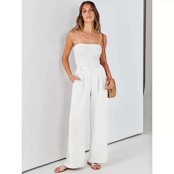 Caracilia Women's Wide Leg Linen Palazzo Pants High Waisted Business Casual Trousers Loose Pleated Dressy Pants with Pocket