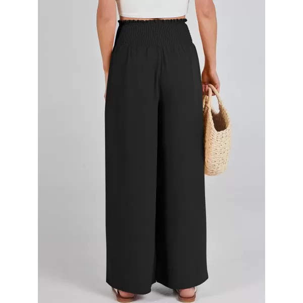 Caracilia Womens Wide Leg Lounge Pants with Pockets High Waisted Long Flowy Palazzo Pants Adjustable Tie Knot Loose Trousers