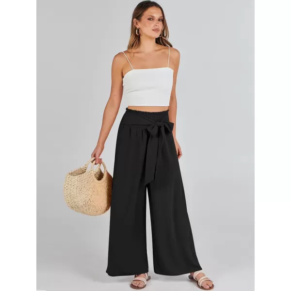 Caracilia Womens Wide Leg Lounge Pants with Pockets High Waisted Long Flowy Palazzo Pants Adjustable Tie Knot Loose Trousers