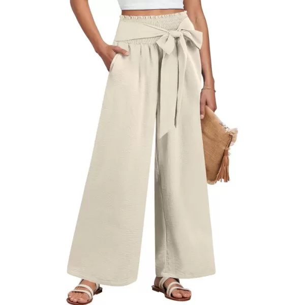 Caracilia Womens Wide Leg Lounge Pants with Pockets High Waisted Long Flowy Palazzo Pants Adjustable Tie Knot Loose Trousers