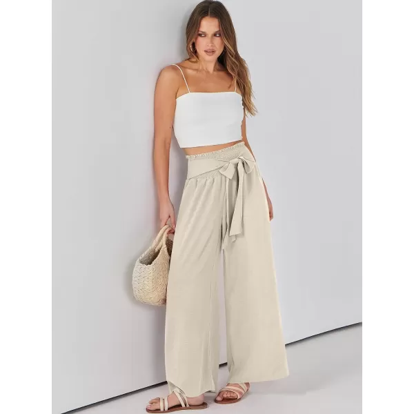 Caracilia Womens Wide Leg Lounge Pants with Pockets High Waisted Long Flowy Palazzo Pants Adjustable Tie Knot Loose Trousers
